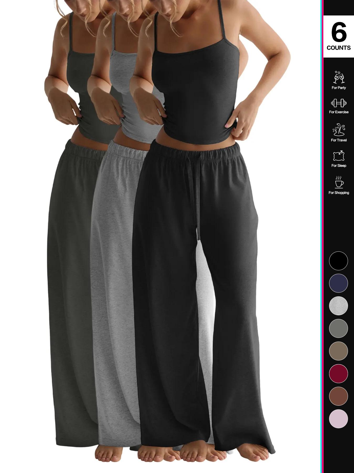 2026 Women's Four-Season Two-Piece Set, Strapless Vest Top & Wide-Leg Drawstring Elastic Waist Pants, Casual Loose-Fit Fitted Comfortable with Pockets