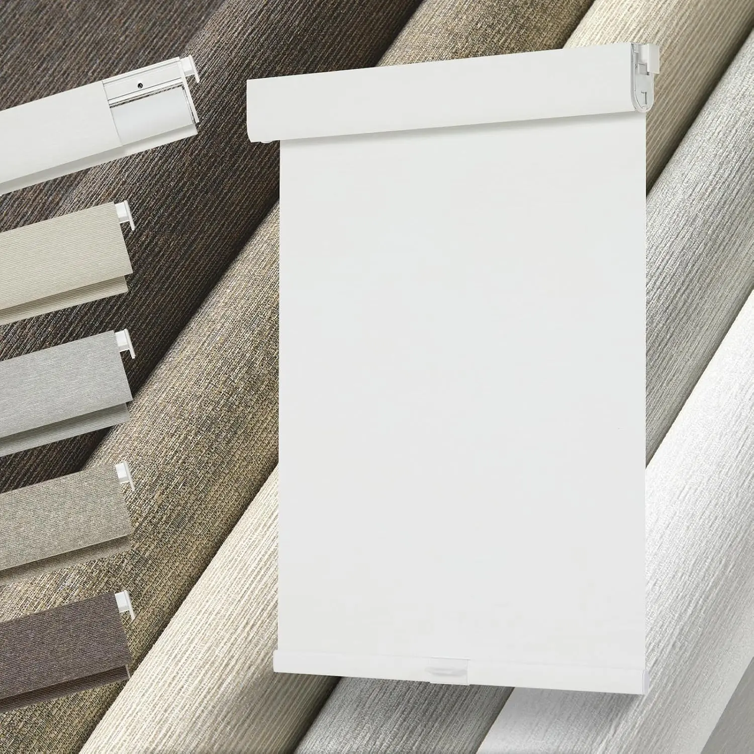 No Drill Blackout Roller Shades for Windows,White,Custom Size | No Tools Blinds ,Natural Linen Fabric Cordless Roller Blinds,Custom Blinds For Home,Bedroom,Living Room