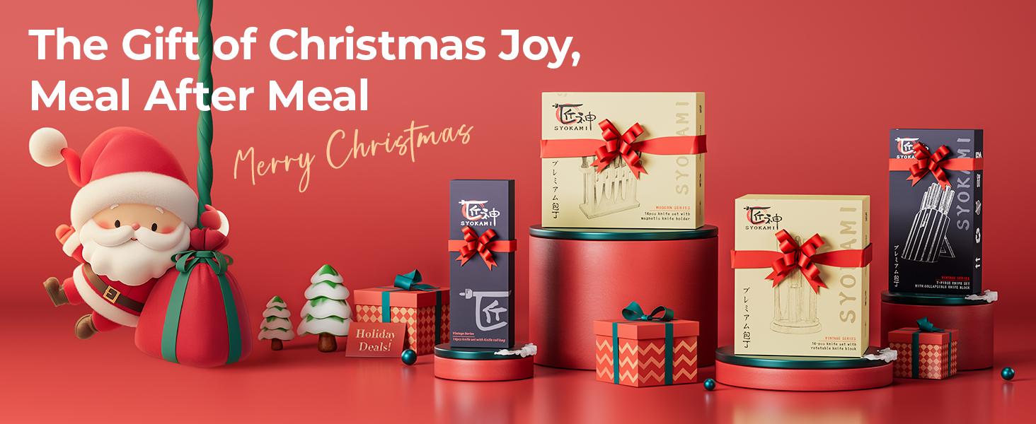 【TikTokShopSpringGlowUp】 SYOKAMI [UPDATE] Kitchen Knife Set with Magnetic Block and Sharpener 14 Piece Knife Set 360° Rotatable Holder Ultra Sharp High Carbon Stainless Steel Knives Sets with Steak Knives, Anti-slip Ergonomical Handle, Mother's Day Gift