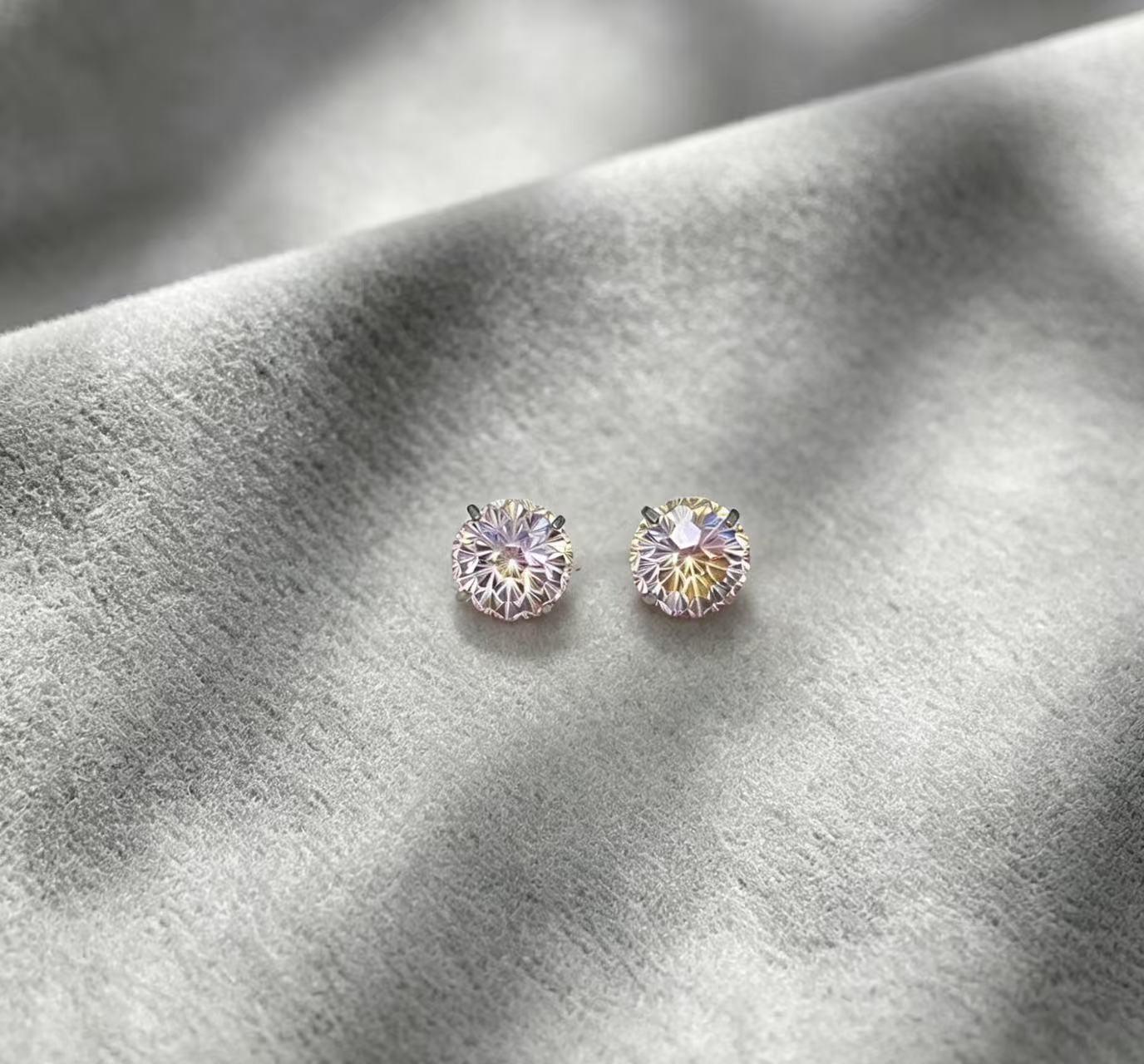 316 Titanium Steel Cartilage Stud: Prong-Set "Candy-Core" Fireworks-Cut Stone with Iridescent Tassel & Dazzling Accents