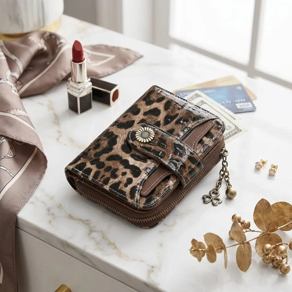 Women's Chic PU Leather Bifold Wallet - RFID Safe Blocking, Sunflower Snap, Zipper Coin Pocket, 2 ID Windows, Compact Plain Design, Luggage & Bags Accessory