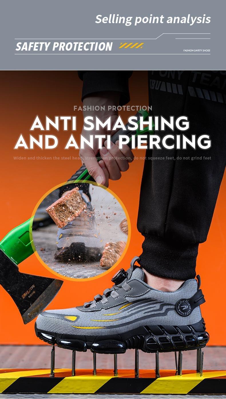 Men's Steel Toe Safety Shoes Puncture Proof And Smash Proof With Swivel Button Contrasting Color Mesh Work Shoes Suitable For Outdoor Work Blue Collar Industrial Construction Outdoorfun Footwear Grey