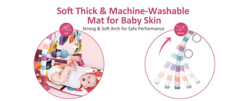 dearlomum Baby Play Mat Baby Gym Pink with 5 Sensory Toys Music Lights for Newborn Boys Girls Tummy Time Activity Mat