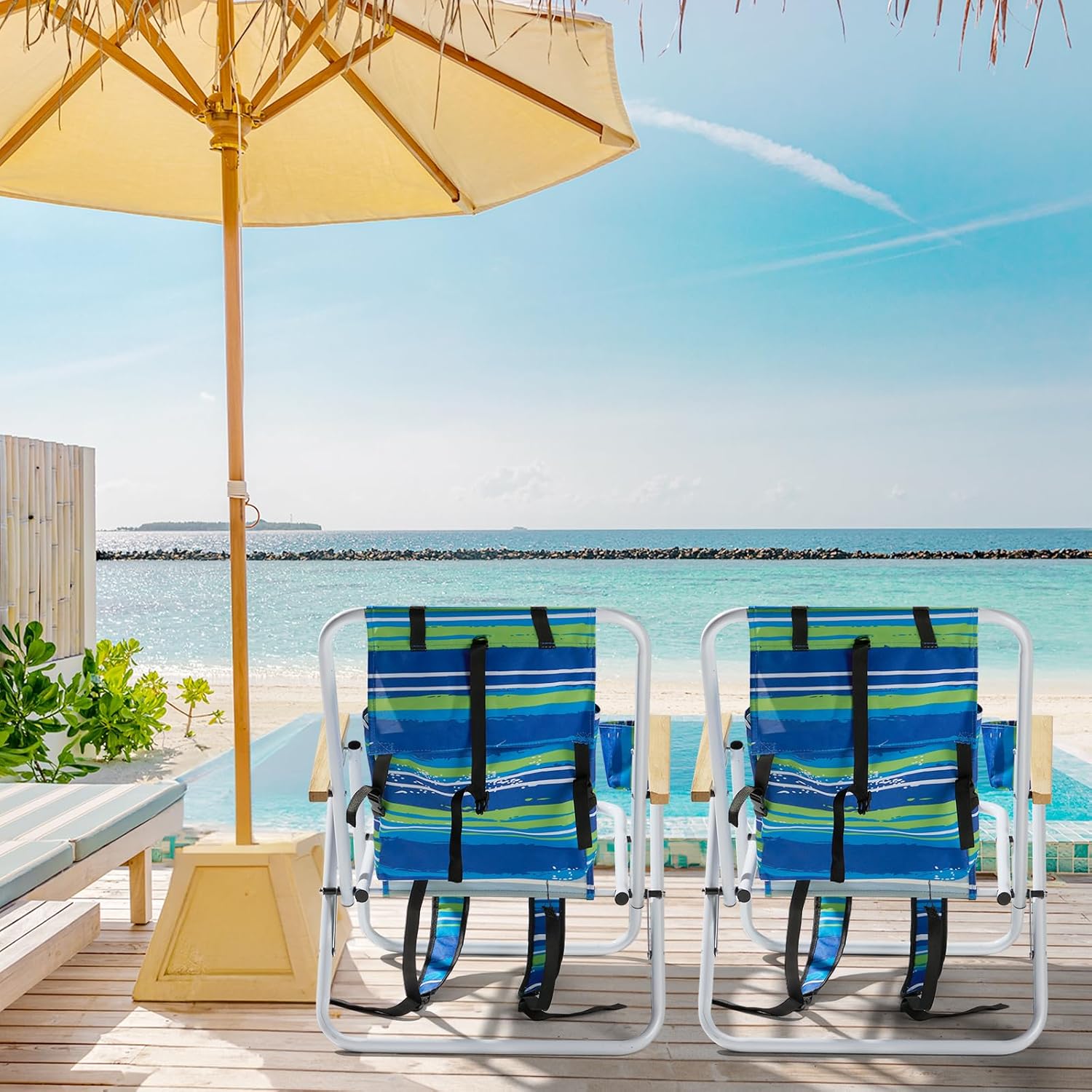 Outvita 2PCS Folding Beach Chair Adjustable Headrest w/4 Flexible Tilt Angle, Cup Holder Portable High Strength Cleanable Fabric, for Sand Camping Lawn Concert Travel Festival Outvita 2PCS Folding Beach Chair Adjustable Headrest w/4 Flexible Tilt Angle, Cup Holder Portable High Strength Cleanable Fabric, for Sand Camping Lawn Concert Travel Festival