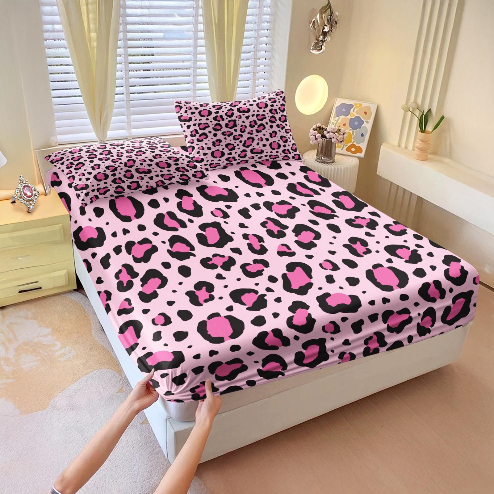 3Pcs Classic Leopard Print Luxury Vintage Boho Fitted Sheet Set, Elastic Edge Wrap Around Mattress, Wrinkle Resistant Non-Slip Easy Care, Ideal Housewarming Birthday Christmas Gift