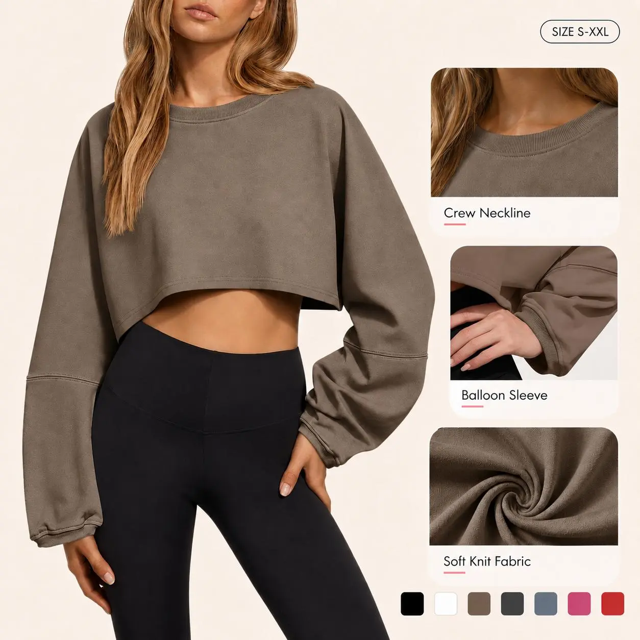 Imily Bela Womens Long Ballon Sleeve Sweatshirts Tops Cropped Crew Neck Loose Fit Casual Workout Shirts Imily Bela Womens Long Ballon Sleeve Sweatshirts Tops Cropped Crew Neck Loose Fit Casual Workout Shirts