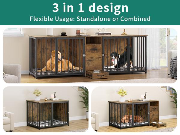 DWVO 94.5" Large Dog Crate Furniture Heavy Duty Dog Kennel w/Room Divider Feeder Bowl for Dogs