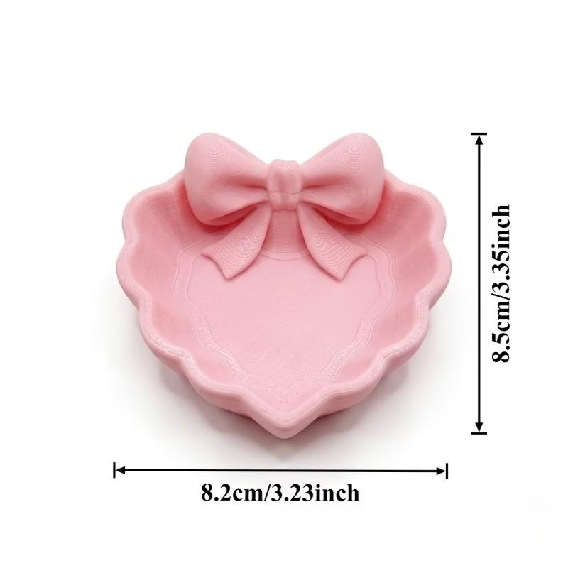 Heart-Shaped Jewelry Tray with Bow, 3D Printed, Ideal for Vanity, Sink, Home Decor, Office Desk, Jewelry Storage