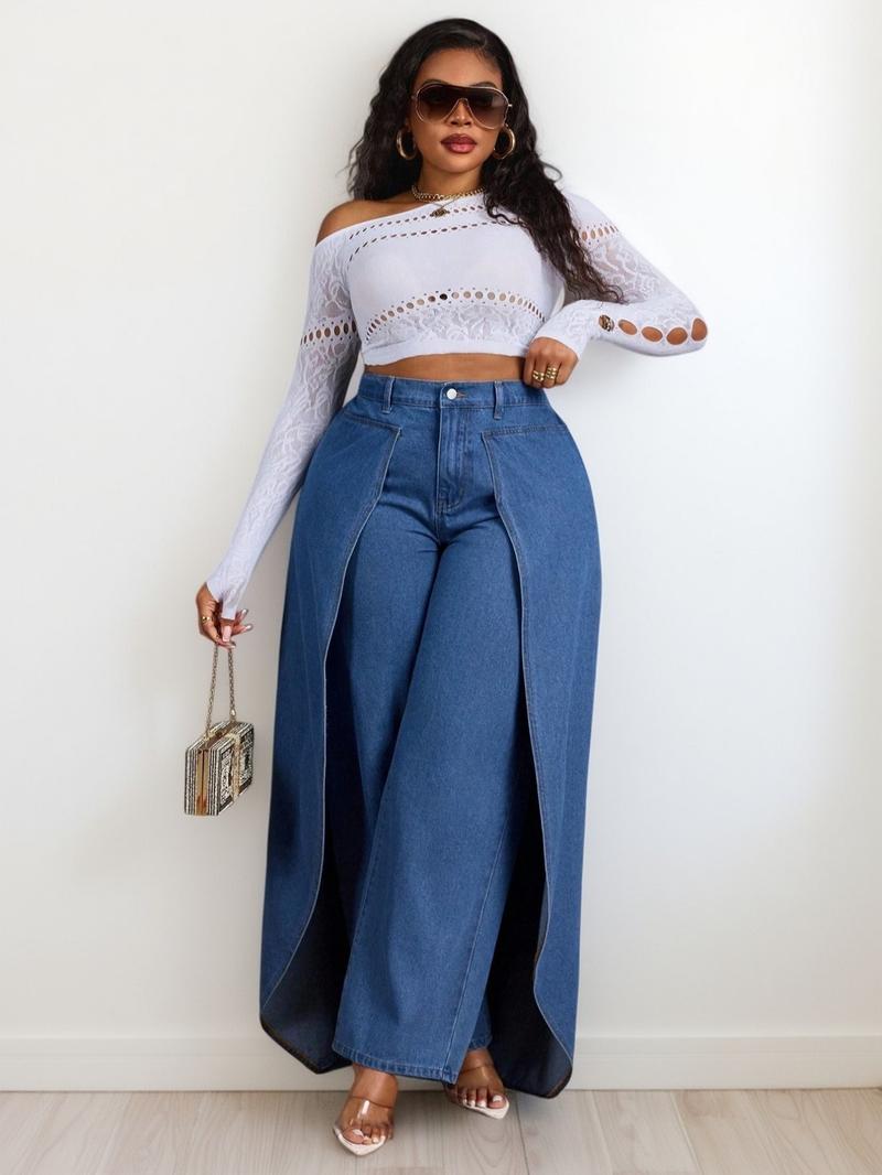 Women's Fashion Denim Jeans, Patchwork Design, Casual Style, Daily Wear, All-Season Women's Plus Size Jeans Women's Fashion Denim Jeans, Patchwork Design, Casual Style, Daily Wear, All-Season Women's Plus Size Jeans