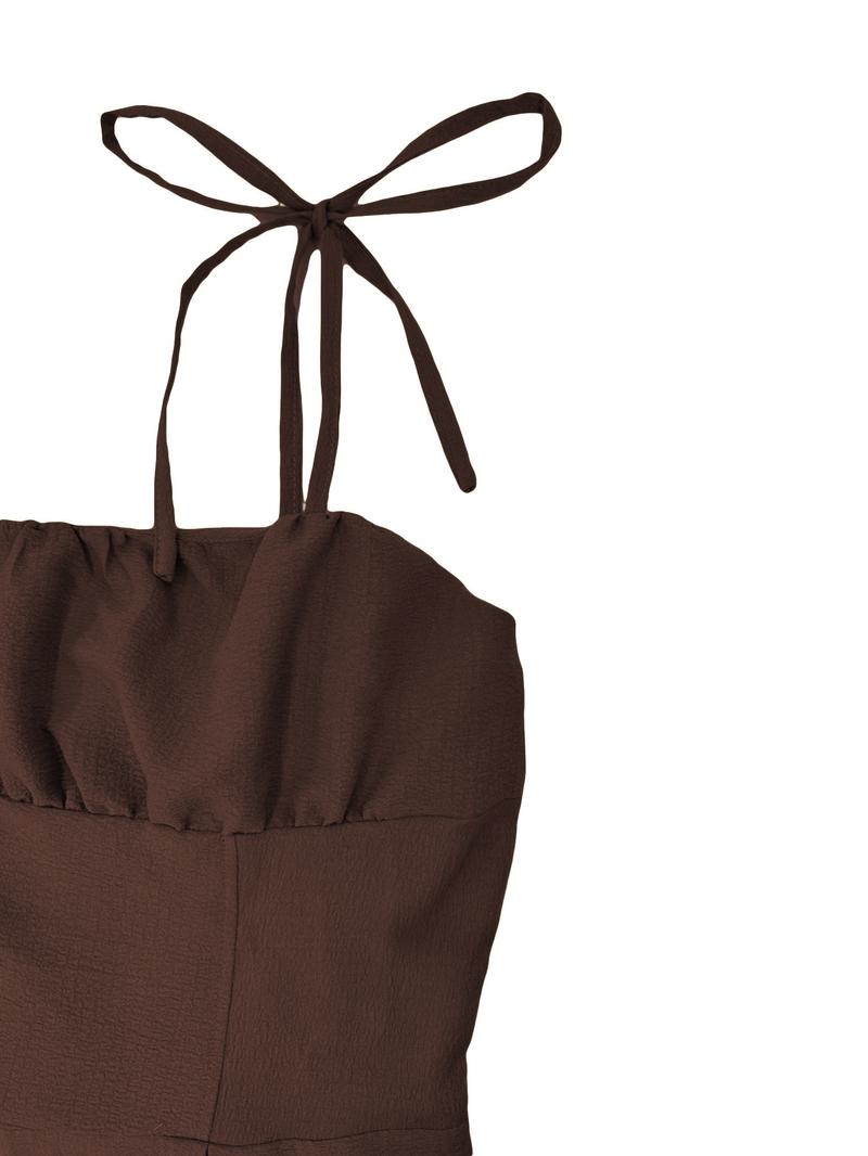 Women's Plain Tie Shoulder Romper, Casual Sleeveless Zipper Romper for Summer, Women's Clothes for Daily Wear