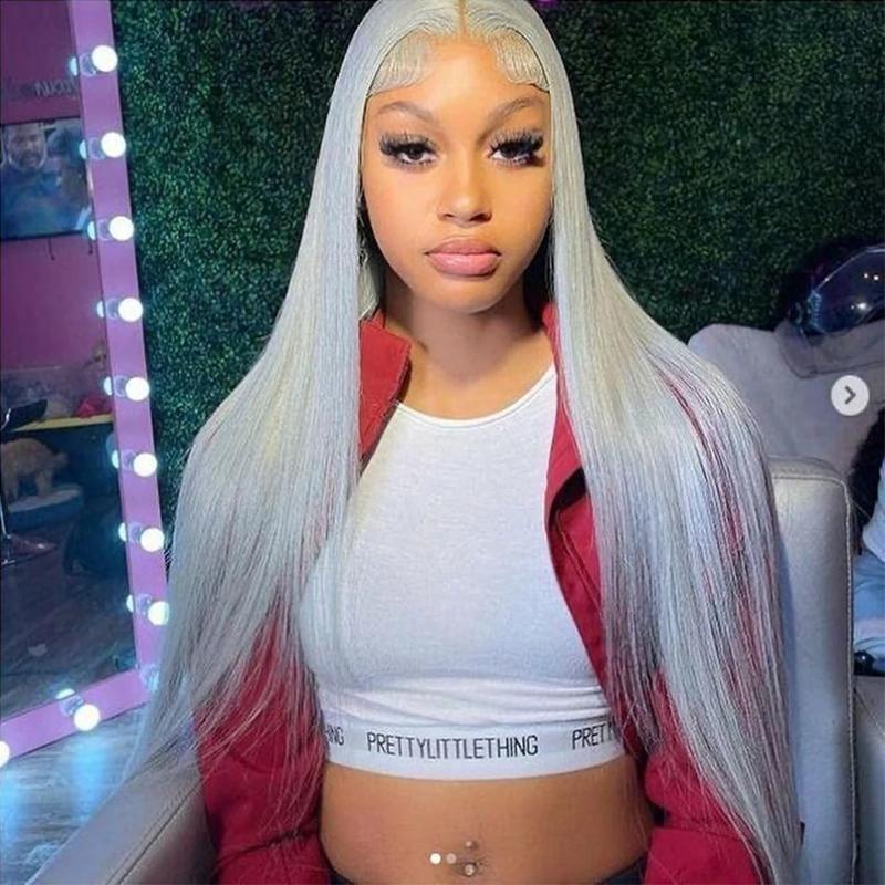 Bling Hair Silver Grey Color Straight 13x4 Lace Front Wig Human Hair Brazilian Transparent Lace 13x6 Frontal Wigs For Women Human Hair Preplucked  #TikTokShopBlackFriday
