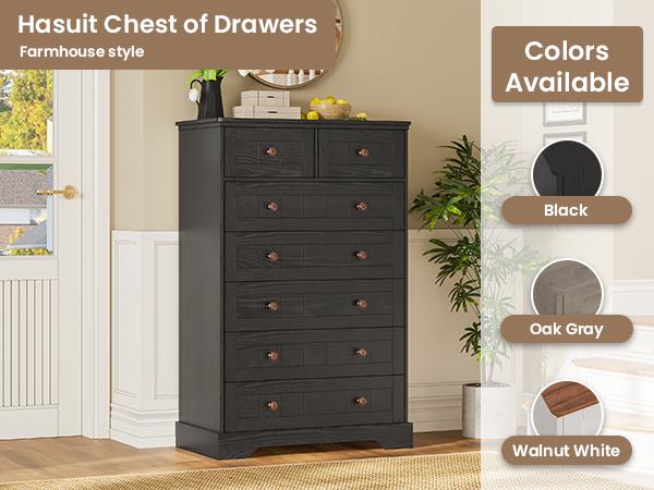 Hasuit | 51.4 Inch Tall Dresser Farmhouse 7 Drawers Dresser with Hand Carved Panel Dressers Chest of Drawers Large Wood Closet Storage Organizers