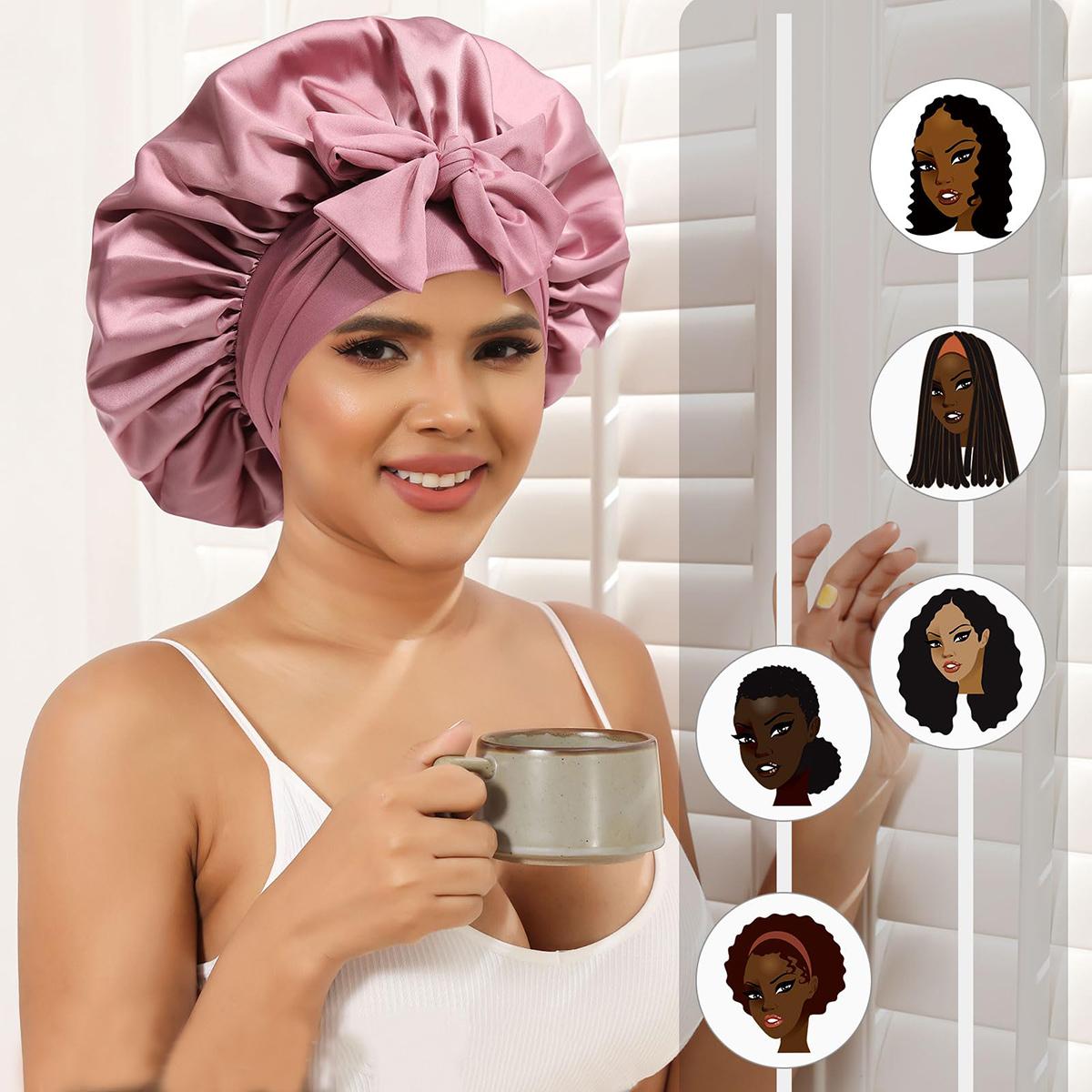 Reversible Double Layer Satin Bonnet for Women Silk-Like Bonnets for Sleeping Curly Hair Bonnet with Elastic Tie Band Sleep Cap Hair Wrap