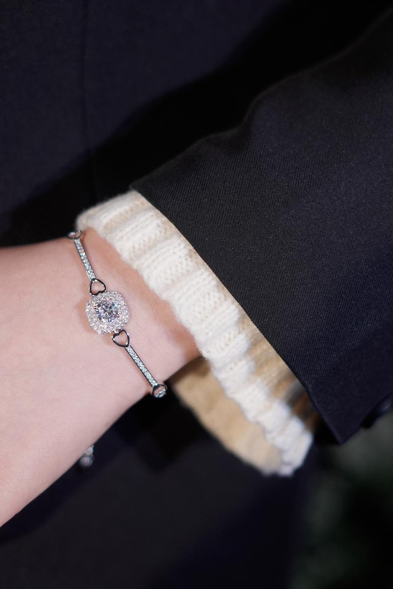 【#386 Spring Special】Antique Filigree Ring 1/2CT and Square Halo Slider Bracelet 1CT Synthetic Moissanite in 925 Sterling Silver