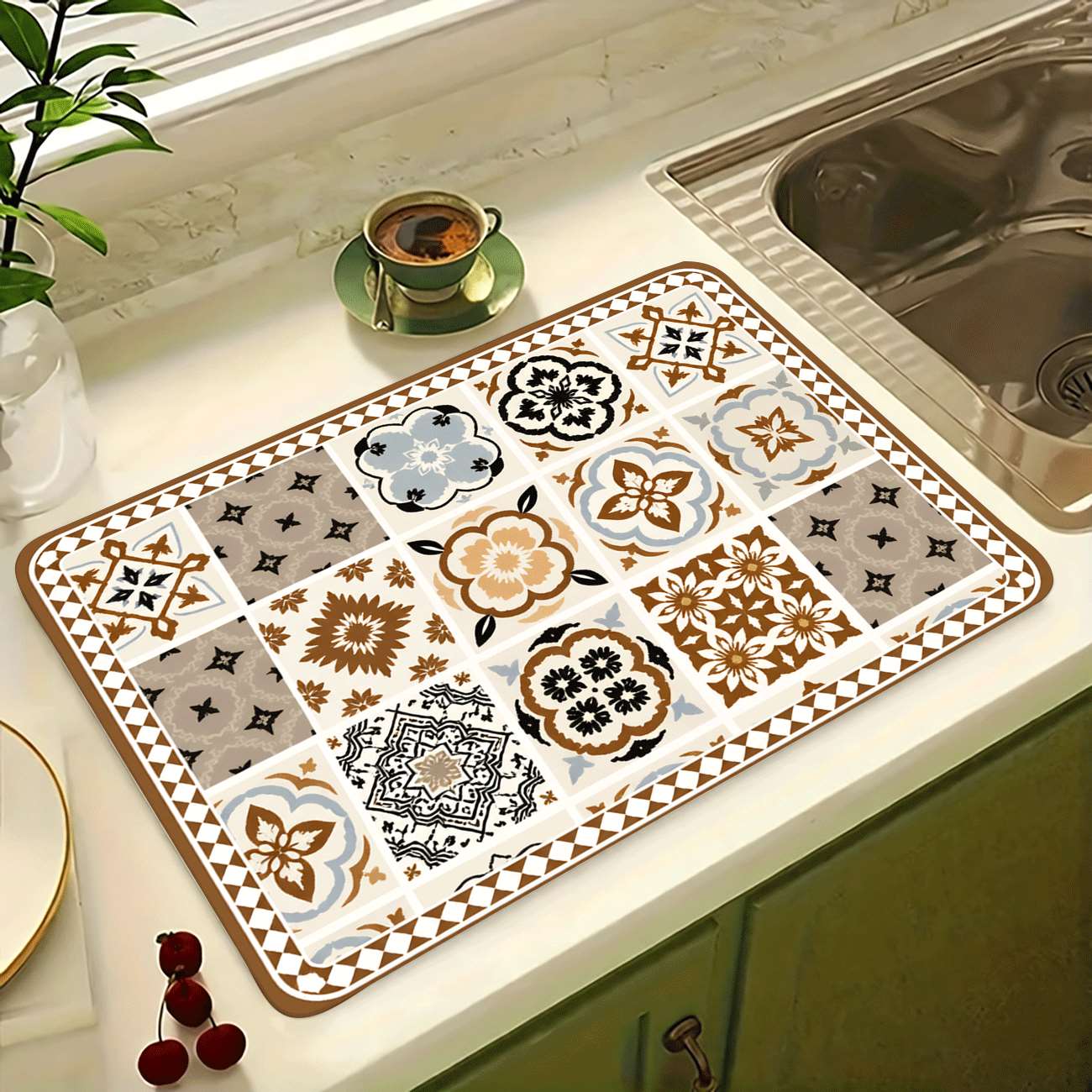Multi-Functional Table Mat, Classic Plaid Print Rubber Coaster, Easy Clean, Water Absorbent, Non-Slip, Durable, Ideal for Kitchen and Bedroom
