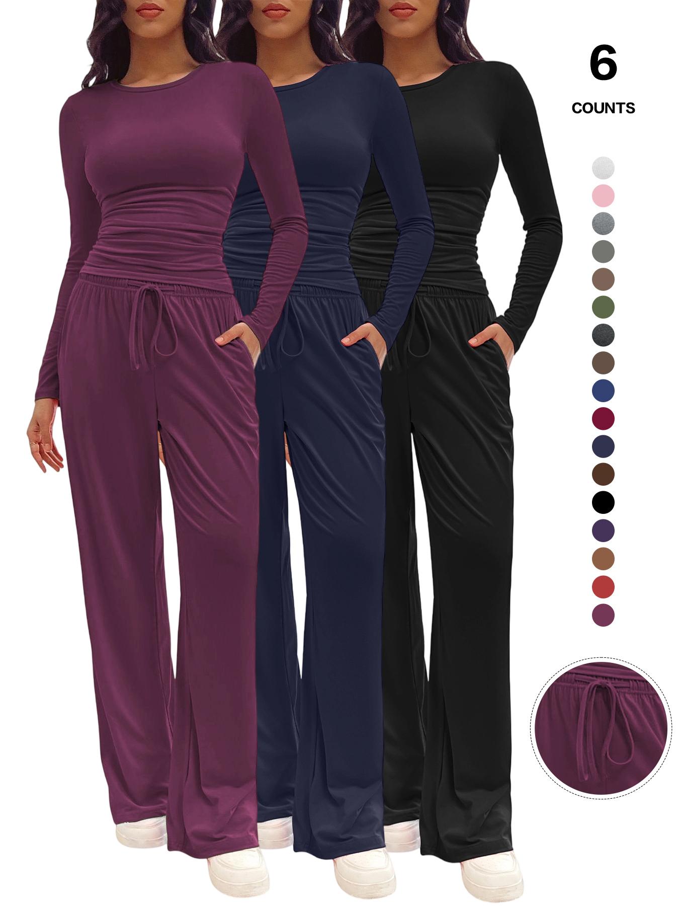 Women's Two-Piece Set, Ruched Tee & Drawstring Pocket Pants, Fitted Design, Organic Textile Material, Ideal for Daily Wear