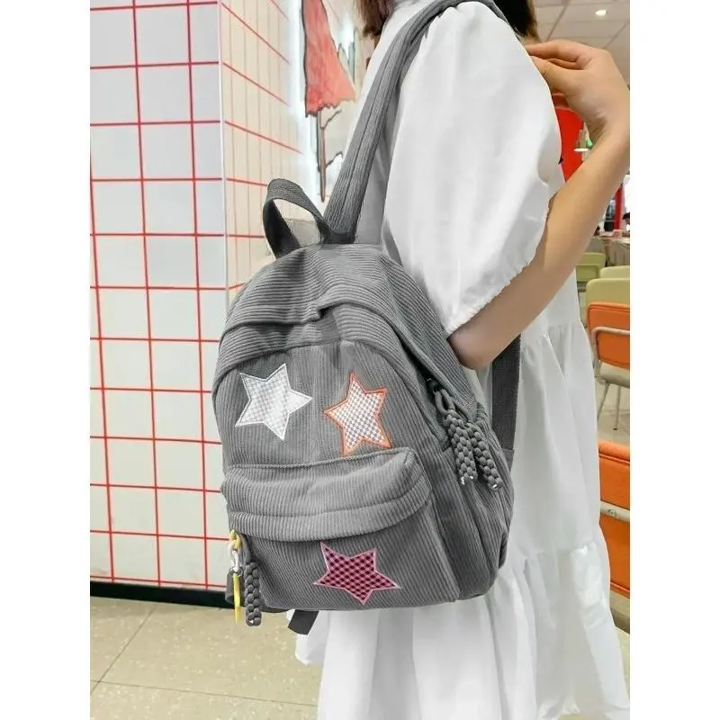 2026 Artistic Checkerboard Star Embroidery Backpack, Large Capacity Casual Daypack, Versatile School Commute Gym Shoulder Bag for Daily Use
