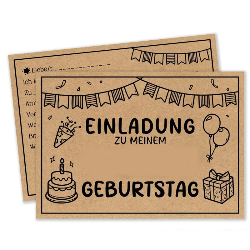Kraft Paper German Invitation Card, Birthday Party Invite, Celebration Greeting Card, Perfect for Birthdays and Special Occasions