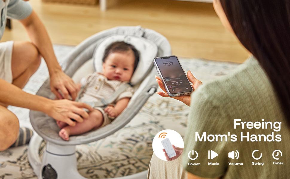 HARPPA Weddell Lite | Compact Electric Baby Swing with Music Speaker, Newborn Bouncer & Rocking Chair, Foldable Bassinet for Baby with Harness, 5 Adjustable Speeds