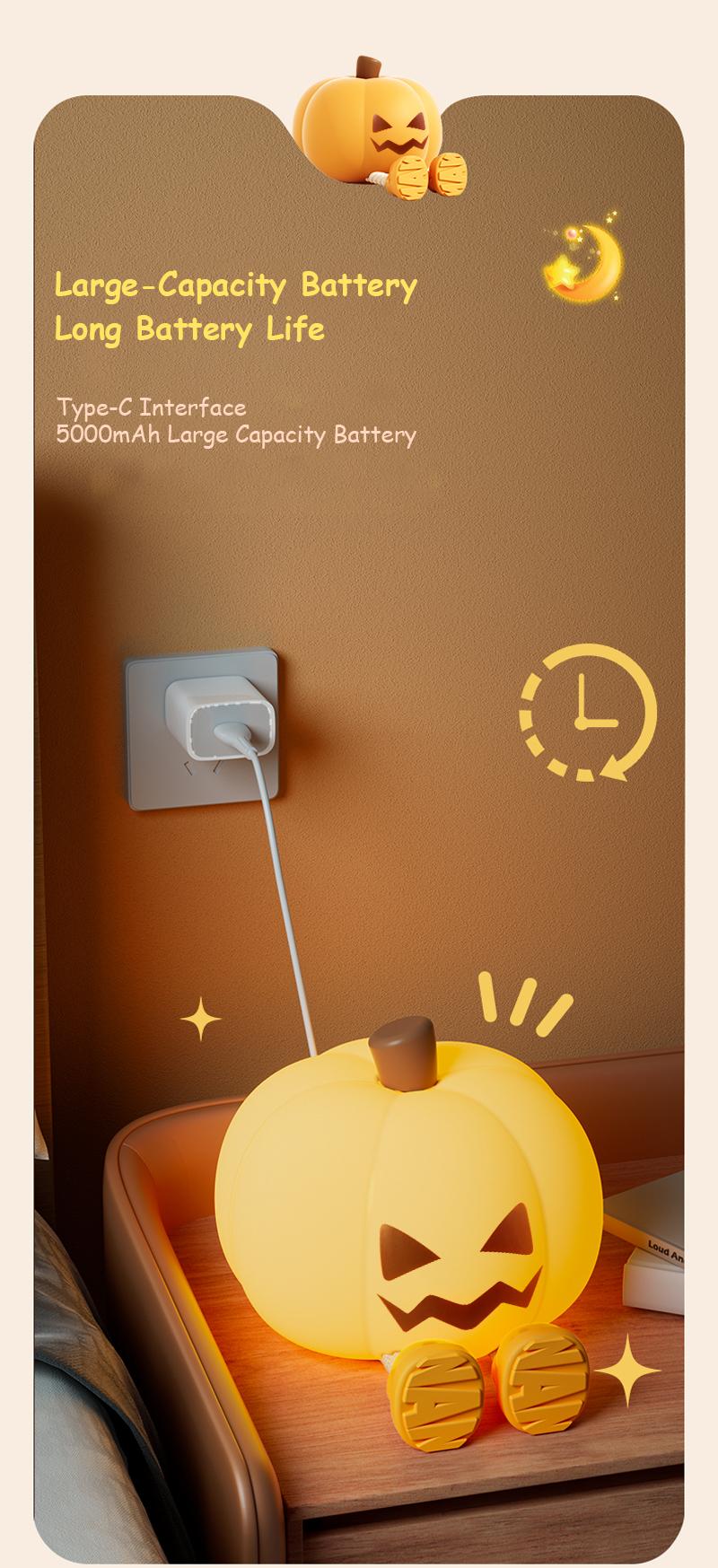 Halloween Pumpkin Night Light, Halloween Decorations Outdoor,Mini LED Pumpkin Lamp with 3 Level Dimmable, Nursery Nightlight for Kids, Silicone Rechargeable Bedside Touch Lamp, for Kids