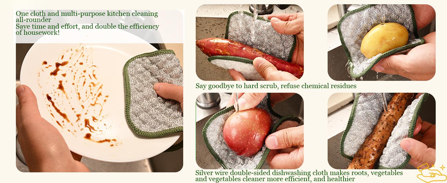 2026 New Double Side Non Scratch Wire Dishcloths,Multipurpose Wire Dishwashing Rags for Wet and Dry, Reusable Metal Dish Cloth,Wire Miracle Cleaning Cloths for Kitchen(Silver 6Pcs)