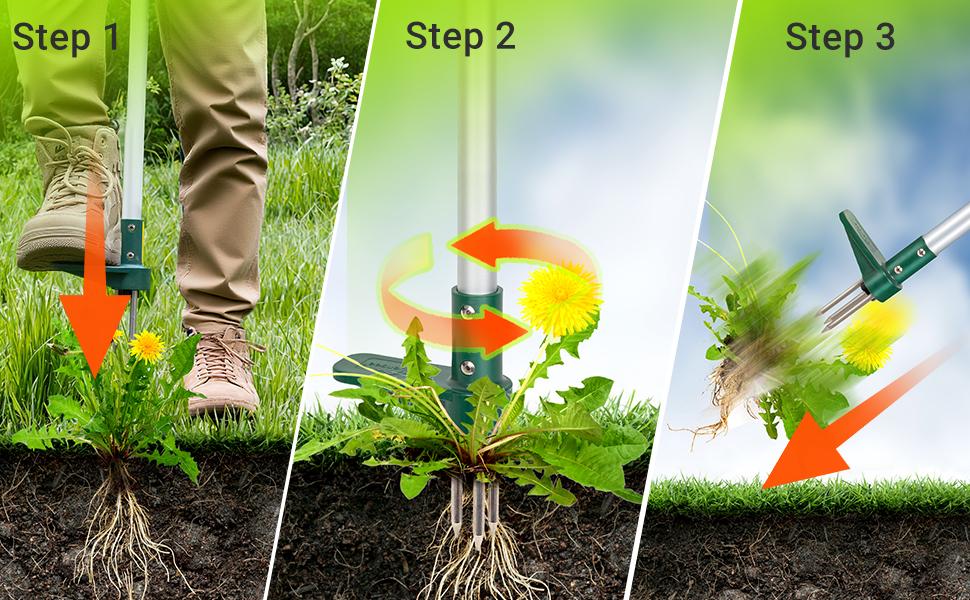 Classic Weeder Tool - Long Handle Weeder Puller with 3-Claw Head | Standing Root Extractor for Dandelions & Tough Grass| Garden Clearance Special (1 Pack)