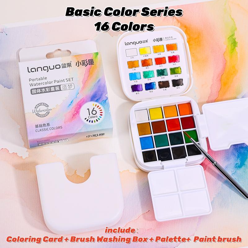 Travel Watercolor Paint Set - Artist Bundle 16 Colors with Palette,Portable Watercolor Travel Kit with Brush, Coloring Card, Brush Washing Box for Adults, Artists & Professionals