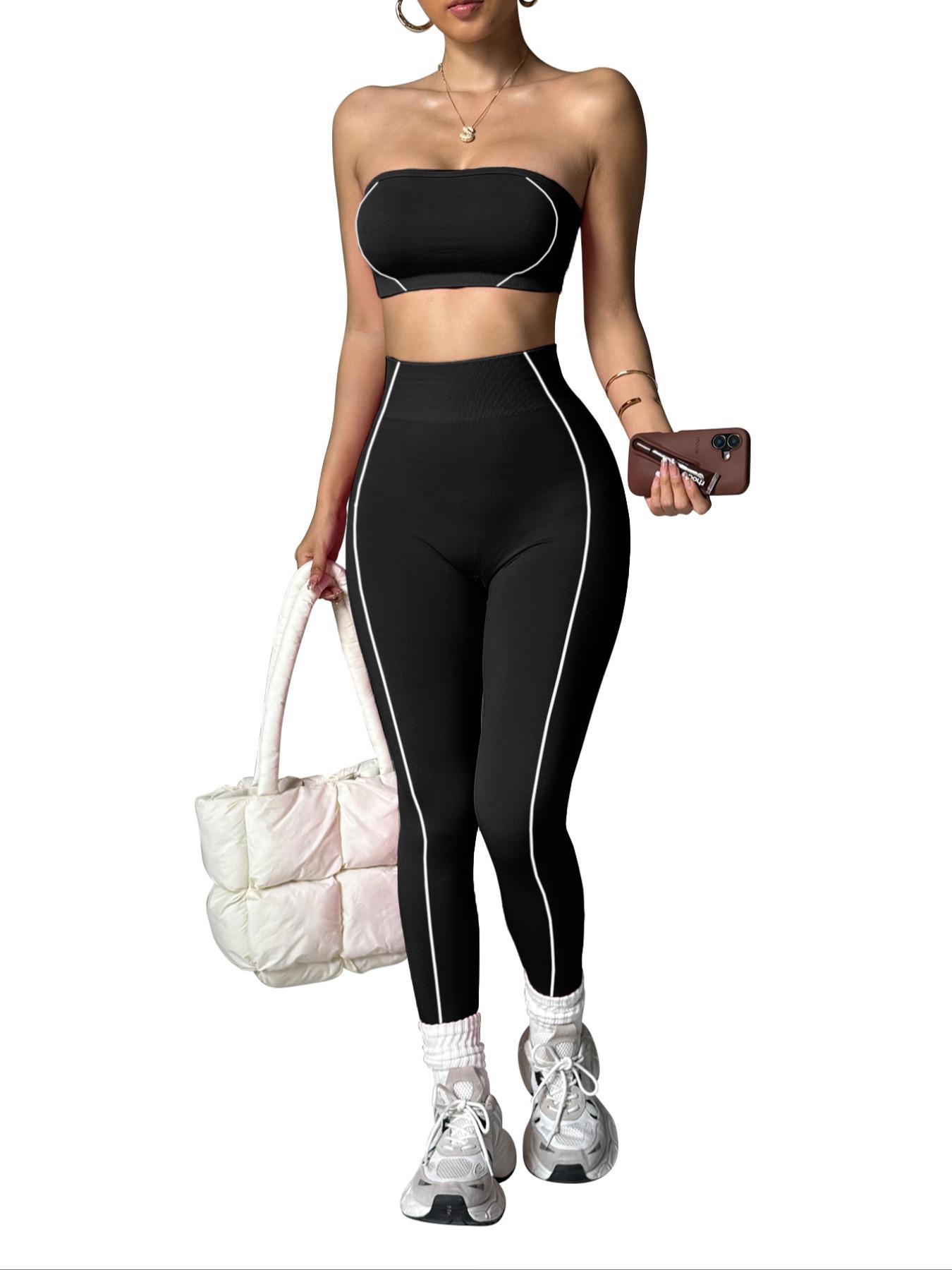 Women's Seamless Yoga Sportswear Set, Crop Top + Leggings, Anti-Slip Silicone Design, Breathable Comfort, Ideal for Gym, Running, Cycling,Crop Top + Tight Pants, Yoga Leggings, Breathable Activewear, Sports Fitness Wear