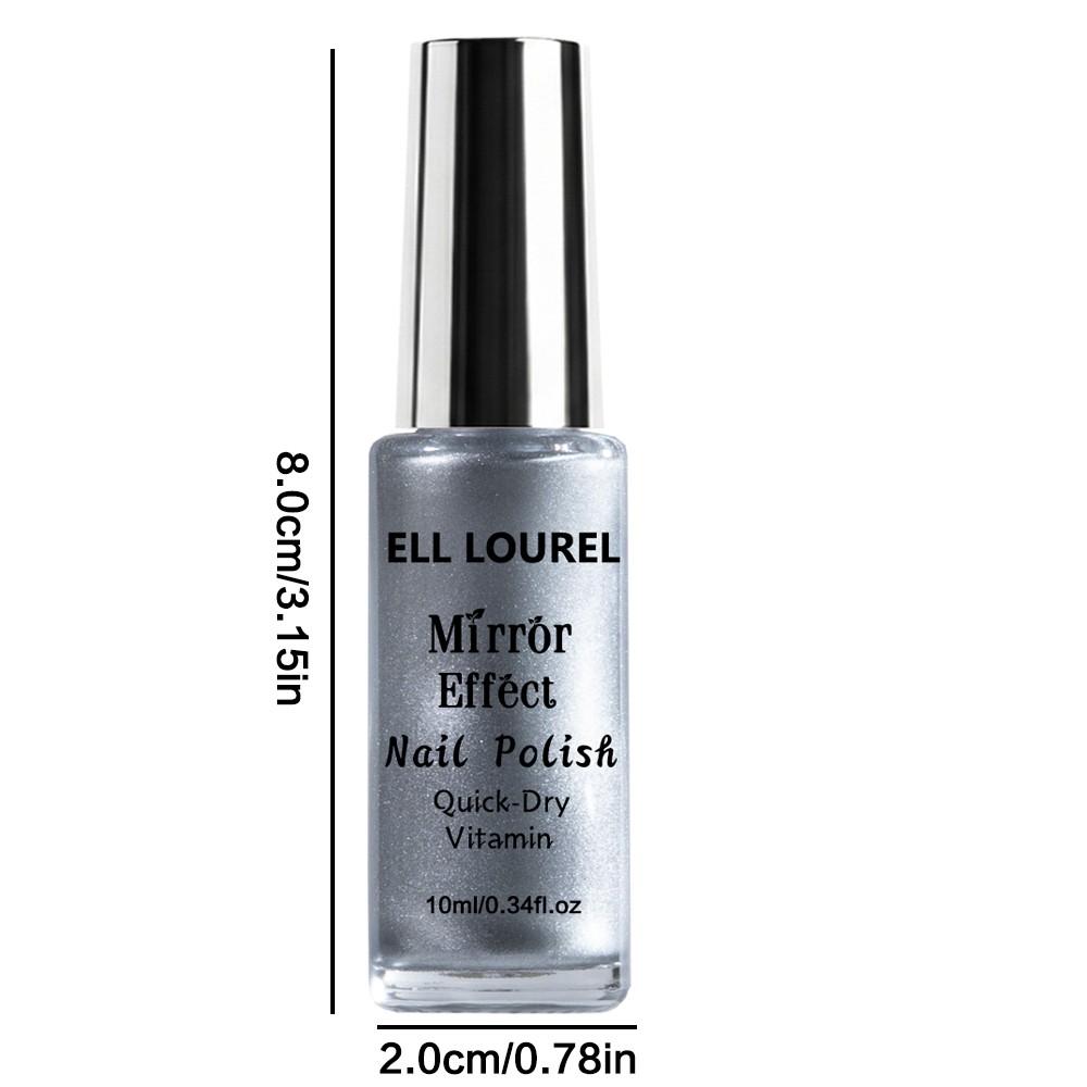 ELL LOUREL Mirror Effect Nail Polish, 10ml Silver Quick-Dry Vitamin-Infused Nail Varnish, Alcohol-Free, Long-Lasting High Gloss, Top Coat Required for Ultimate Mirror Shine, Ideal for Parties, Holidays & Special Occasions, Perfect Nail Gift, 0.34fl.oz