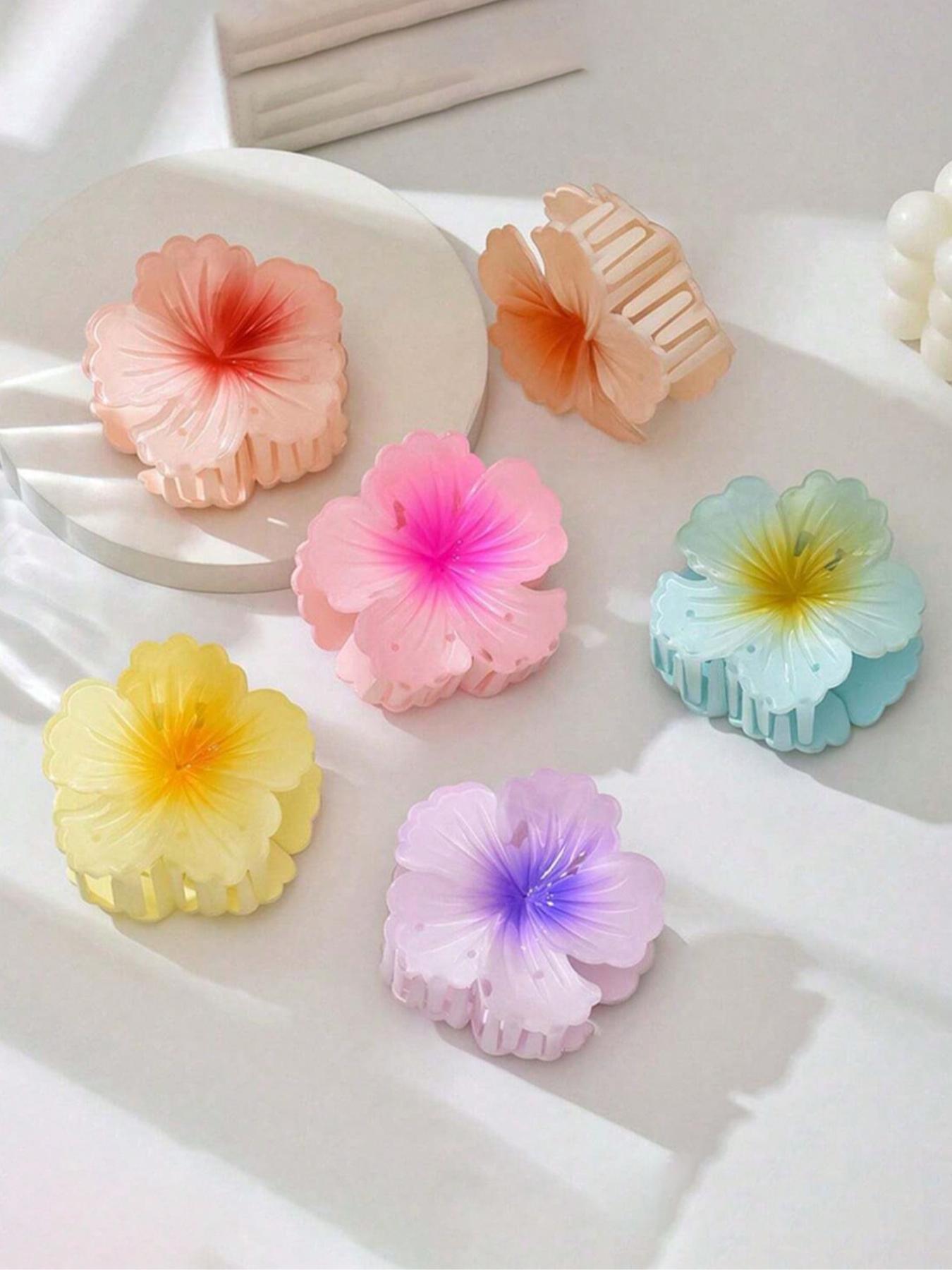 Blossom Design Hair Clips Set, & Blue Block, Layered Petal Texture, Secure Tooth Clip, Elegant All-Season Accessory