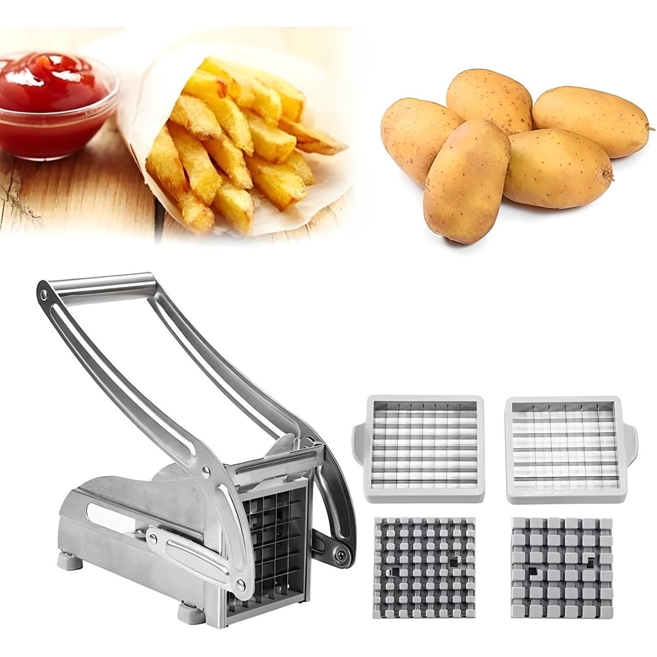 Stainless Steel Potato Chipper, 1 Box Manual Potato Cutter with Suction Cup Base, Vegetable Cutter, Vegetable Slicer Dicer, Kitchen Utensils & Gadgets