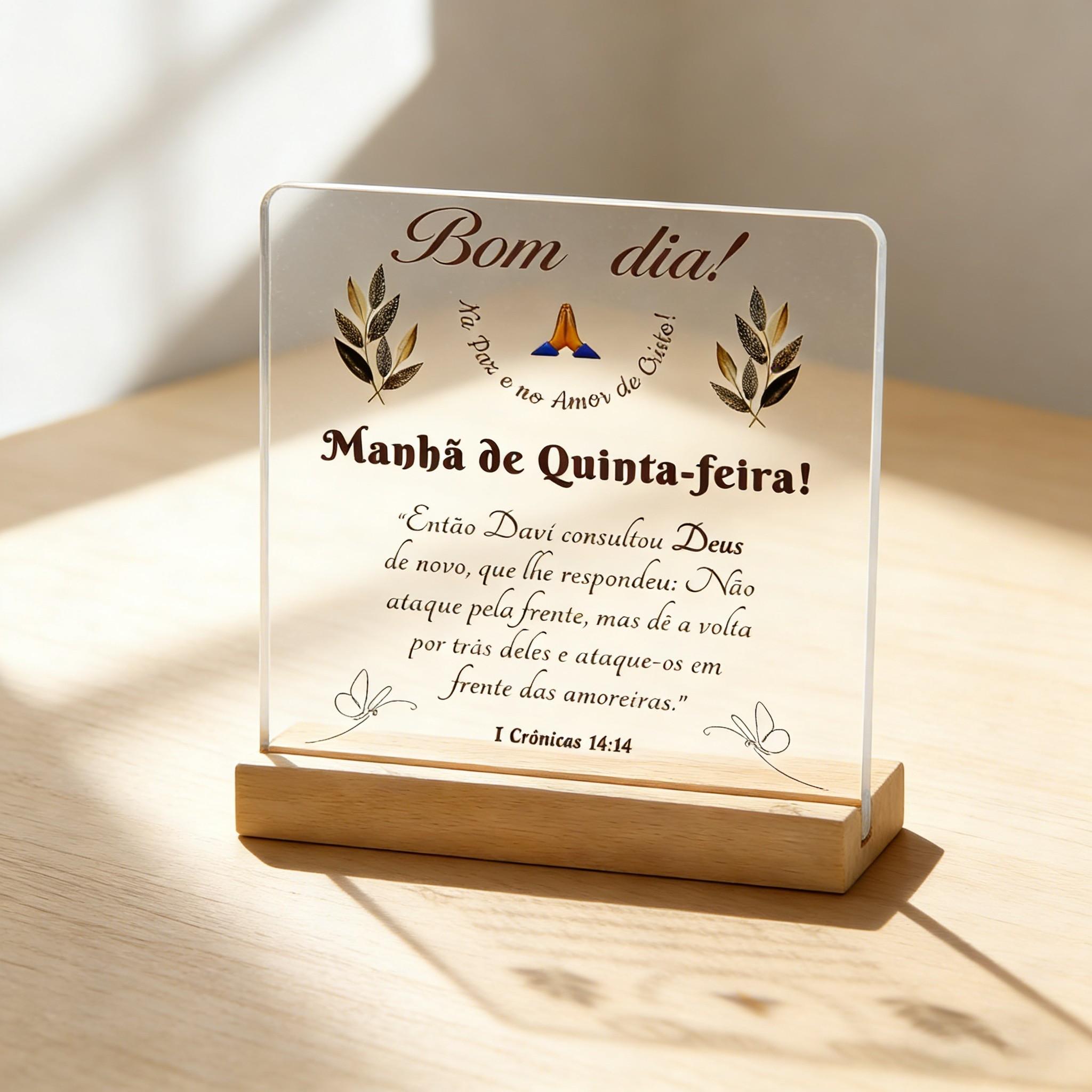 Bom Dia Thursday Morning Scripture Acrylic Plaque, Religious Home Decoration, Holiday Gift, Desktop Ornament with Wooden Base