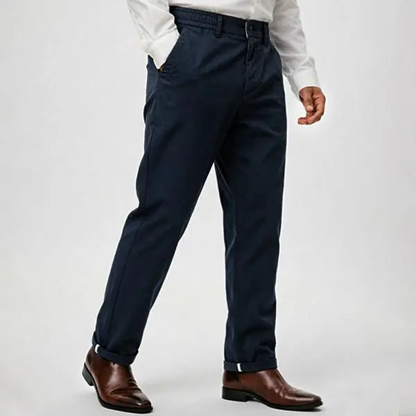 Men's slim-fit dress trousers made of cotton and spandex, available in multiple colors (sizes: 28-38).