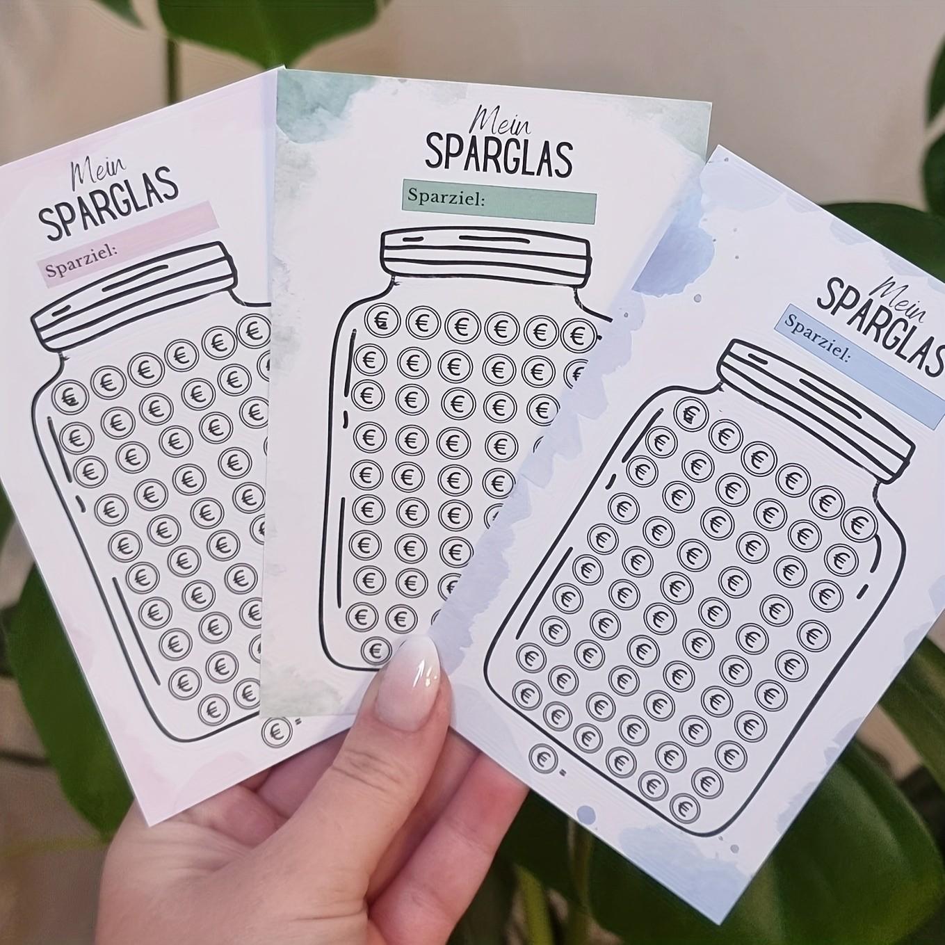 German Savings Challenge Tracker Sheets, Mein Sparglas Visual Saving Cards, Budget Planner Worksheets, Creative Gift, Euro Edition