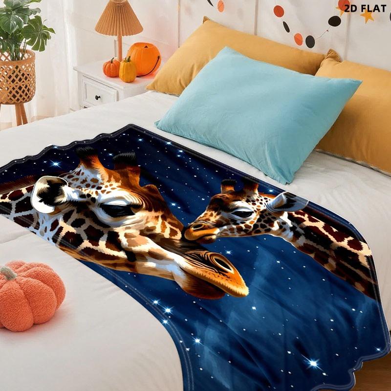 Giraffe Print Throw Blanket, Single - sided Printed, Multiple Specifications Available, Warm Cozy for Nap/Relaxation, Soft Flannel Material, Ideal for Adults, Serene Starry Night Giraffe Design, Perfect for Home/Office Lounging
