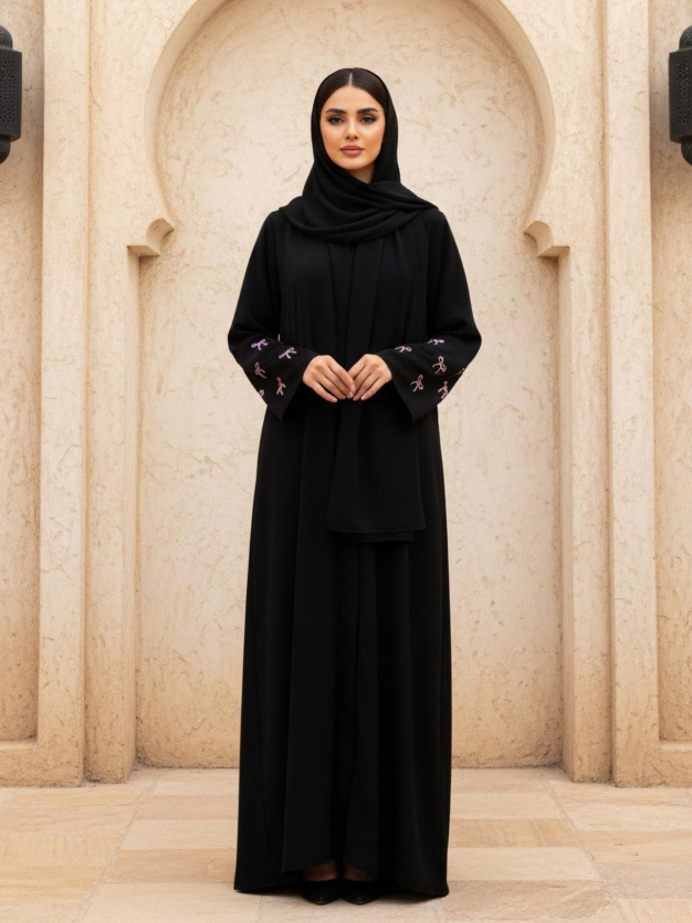 Hafizah Butterfly Knot Embroidered Long Cardigan Scarf Set, Loose-Fitting Outerwear for All Seasons, Casual Women's Fashion