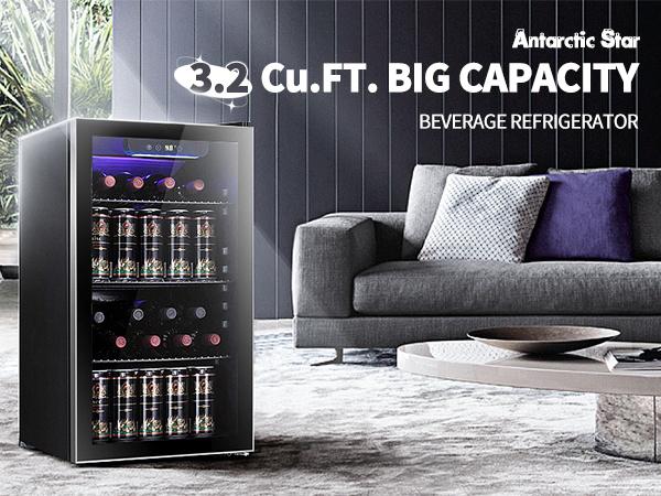 Antarctic Star Beverage Refrigerator Cooler 0.64-4.5Cu.ft 24-145 Can Wine Cooler Cabinet Mini Wine Cellar Beer Soda Clear Glass Door Bar Fridge Quiet Compressor Adjustable Temp Freestanding Indoor Use for Home Office Bar Freezer Box Durable