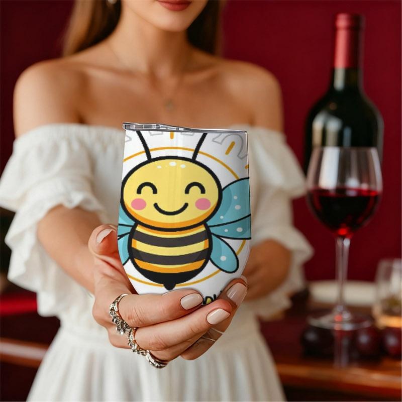 12oz Digital Printed Insulated Tumbler, Bee Happy Cartoon Bee Design, Lightweight & Durable, Leak - Proof for Daily Use, Office & Outdoor, Stylish Thermal Cup for Adults