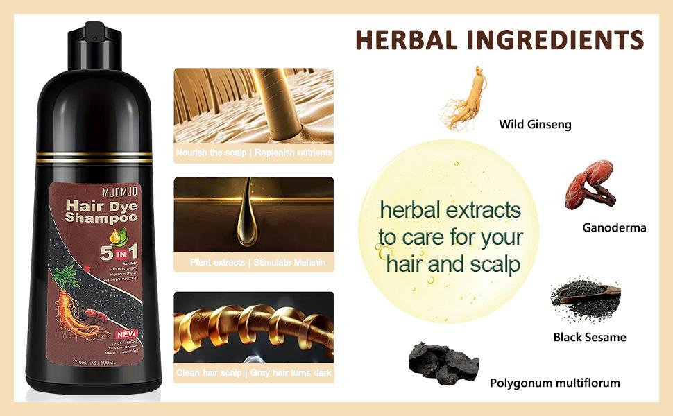 Dark Chocolate Hair Dye Shampoo 5 in 1 with Herbal Ingredients – 10-15 Mins Gray Coverage, Natural Instant Hair Color Shampoo for Women and Men, Instant Hair Dye for All Hair Types