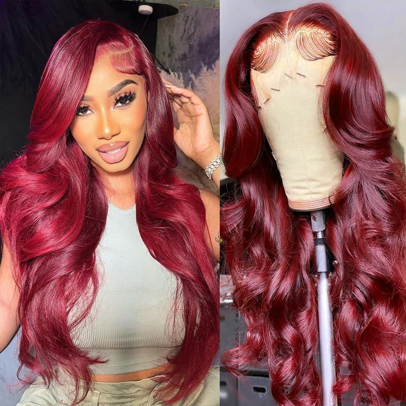 99J Burgundy Lace Front Wigs 99J 13X6 Body Wave HD Lace Frontal Wig Burgundy Transparent Lace Front Wig Colored Pre Plucked With Baby Hair 180% Density Wine Red