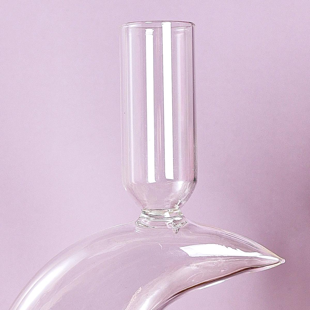 Creative Simple Crescent Moon Shape Transparent Glass Candle Holder, 8.3x4.4 Inch Warm Dinner Long Stick Candle Stand, Home Decor, Decoration Items