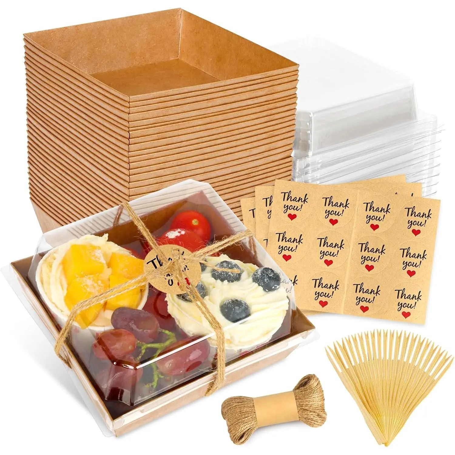 20Pcs Small Charcuterie Boxes with Clear Lids - Paper Mini Charcuterie Boxes To Go, Disposable Food Container with Lid, Dessert Boxes for Sandwich, Cookie, Sushi, Cake Slice, and Strawberries
