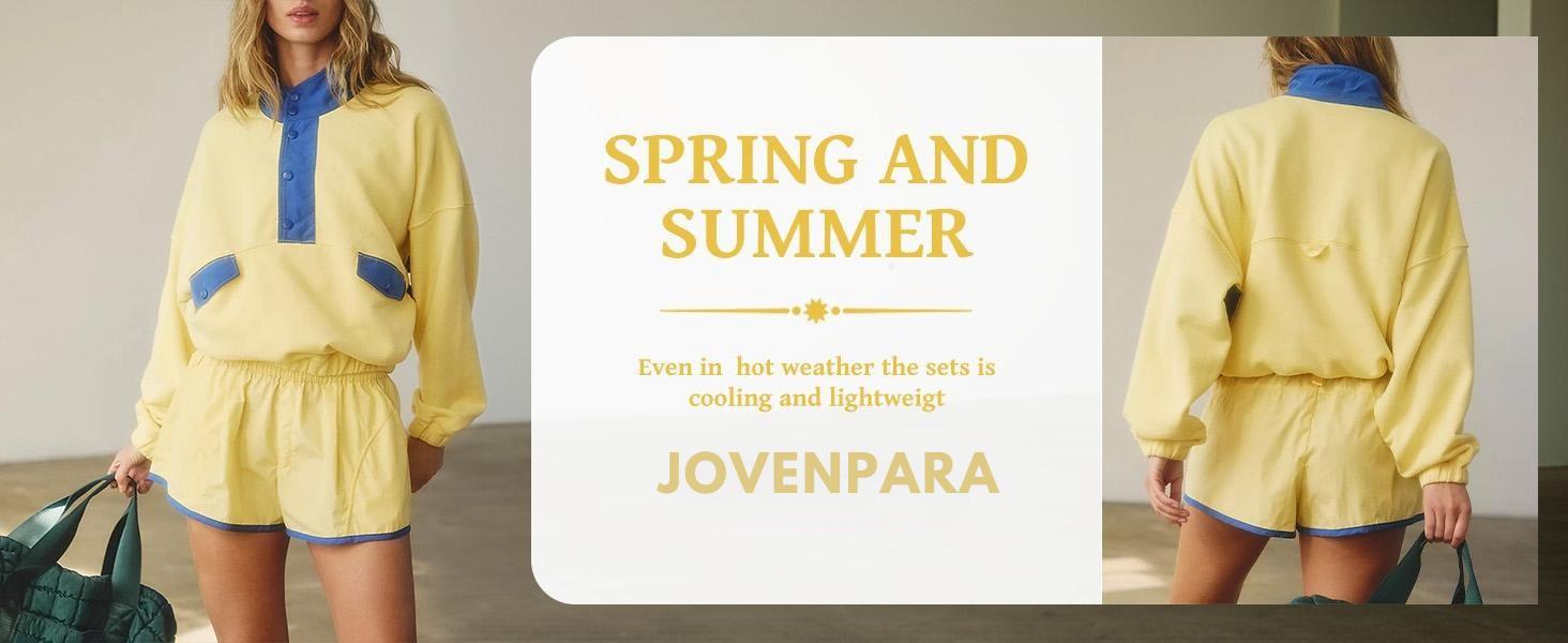 JovenPara Women's Two Piece Short Sets Summer Lounge Sweatsuits Long Sleeve Outfits Travel Tracksuit with Pocket