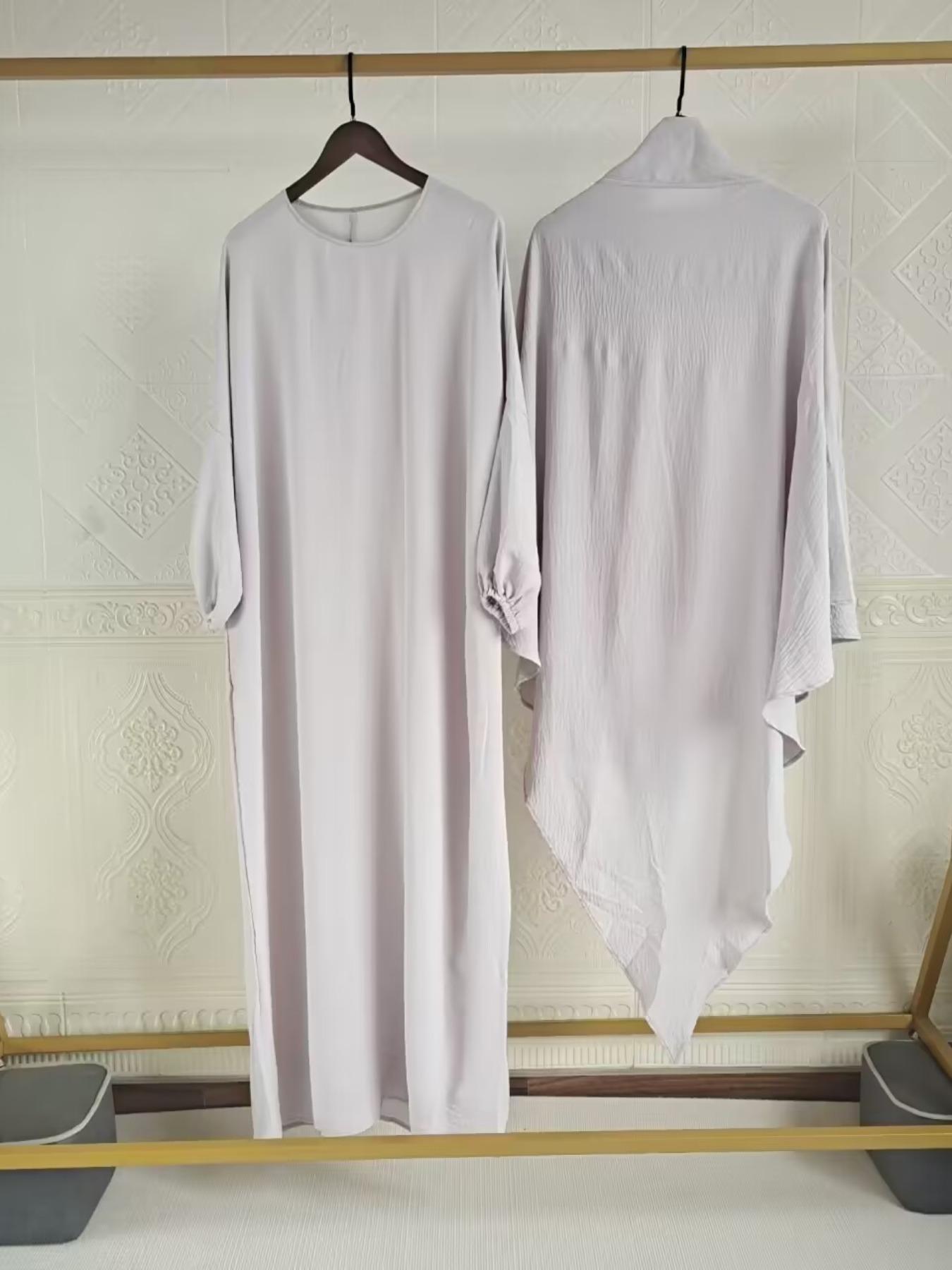 Women's Solid Long Sleeve Abaya & Hijab Set, Modest Fashionable Two-piece Outfits for Women, Women's Islamic Clothing for Daily Wear