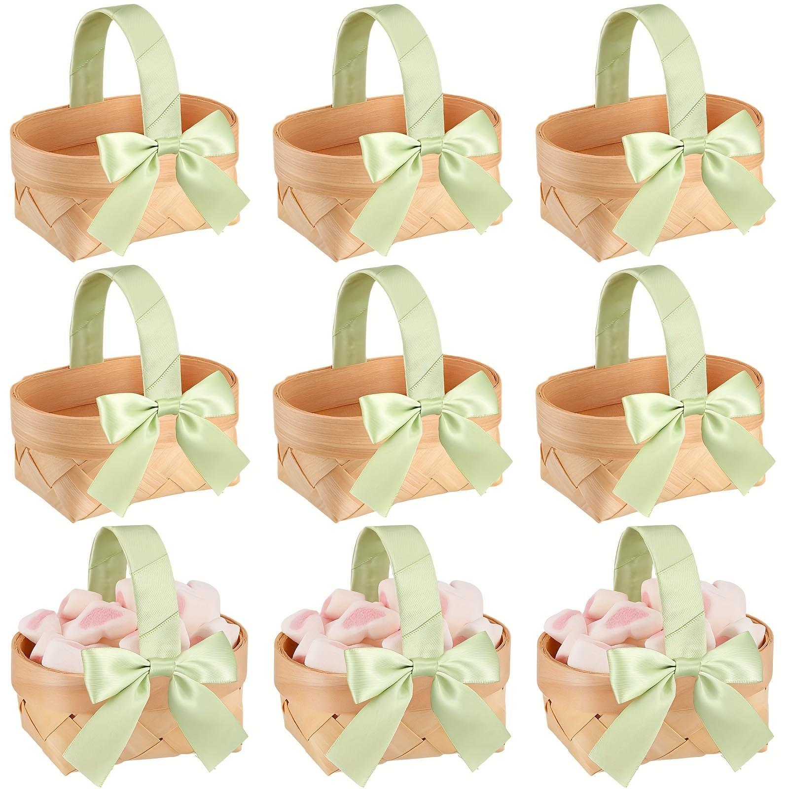 6/12 Pcs Small Handwoven Mini Baskets, Decorative Wooden Floral Picnic Baskets with Handles for Wedding, Party, Birthday & Mother's Day Presents
