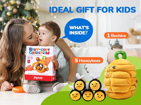 JoyCat Baby Toys, Bee Toys, Treehouse Toys, Soft Beehive with 5 Stuffed Sensory Bees/Squirrels, Rattle, Crinkle Paper, Squeaker, Mirror, Baby Birthday Easter Gifts Toys