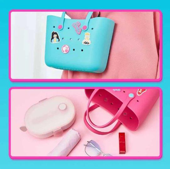 MINISO Barbie Sunlight Shining Series Lunch Bento Bag Niche Elegant Portable Waterproof DIY Charms Decor Handbag Beach Bag Birthday Holiday Gift for Girls