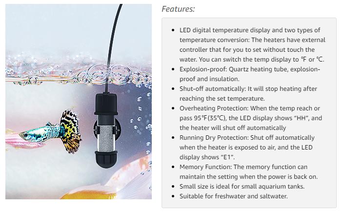hygger Small Aquarium Betta Heater, Submersible Fish Tahk Heater 10W/25W/50W/100W with LED Digital Display, Suitable for Marine Saltwater and Freshwater up to 5/10/16/26 Gallon