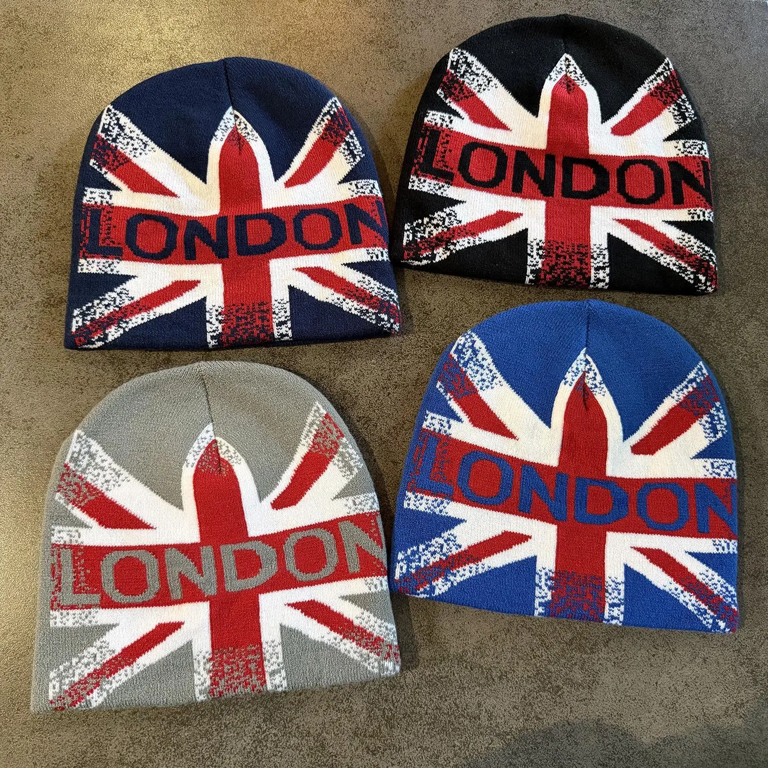 Union Jack London Jacquard Knit Beanie, Warm Outdoor Ski Cuffed Skull Cap, Unisex Trendy Winter Hat for Men Women