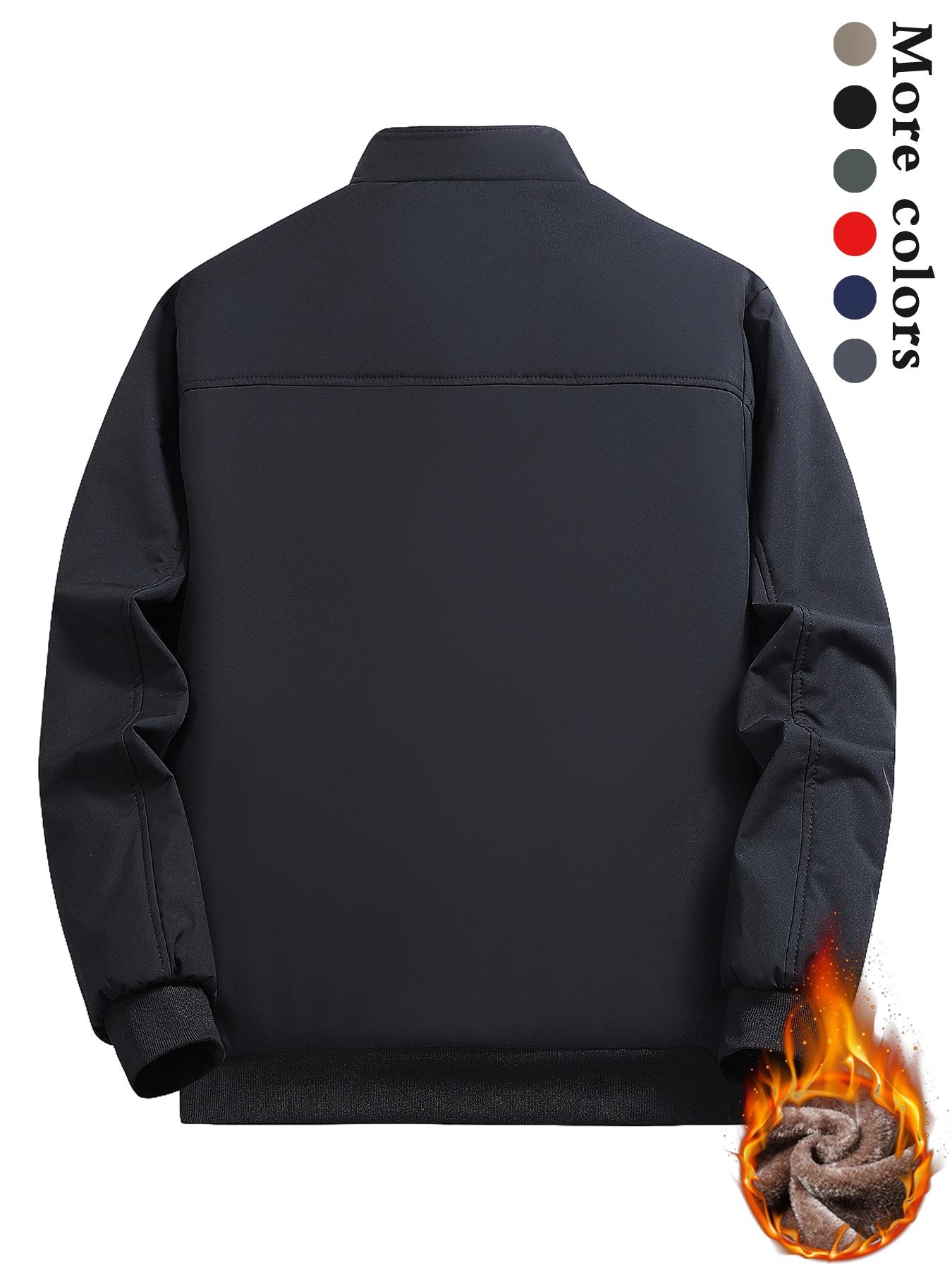 Men's Solid Color Plain Zip Up Thermal Lined Jacket Coats, Regular Fit Fitted Casual Long Sleeve Short Outerwear for Fall & Winter, Men's Clothes for Daily Wear